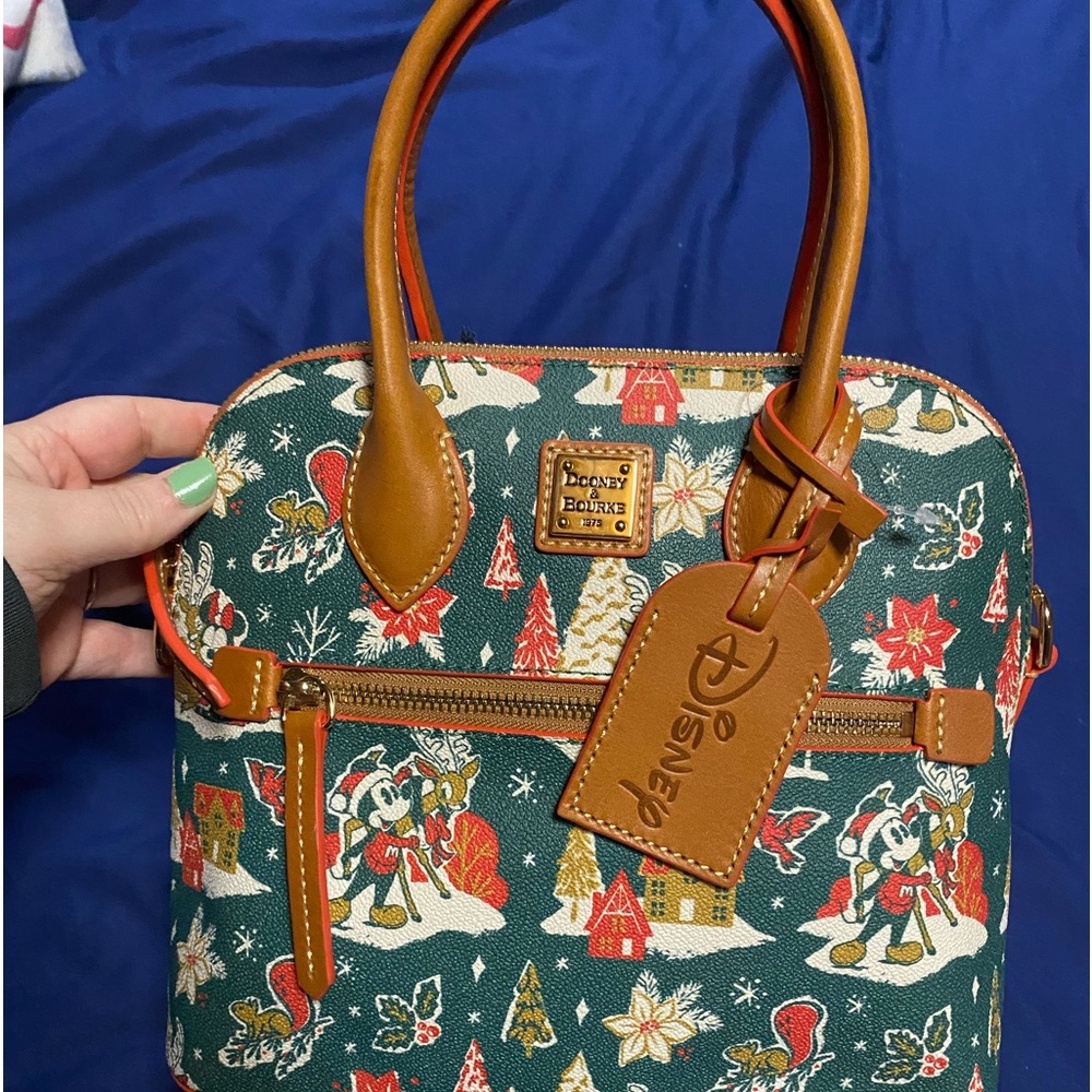 BNWT Disney Dooney & Bourke Christmas Mickey and Minnie leather dome sachel bag